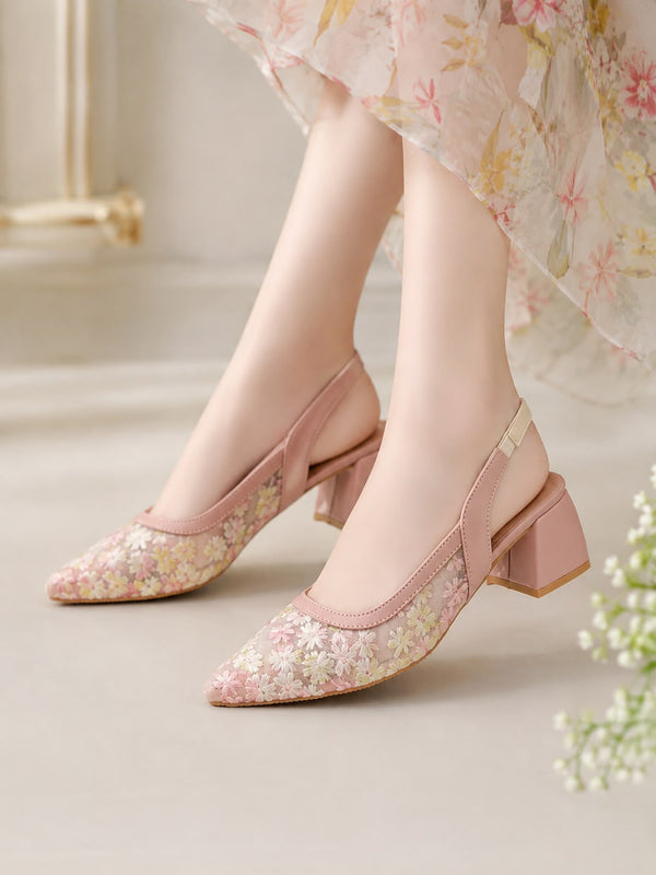 Amour Floral Mesh Slingback AD60 Pink